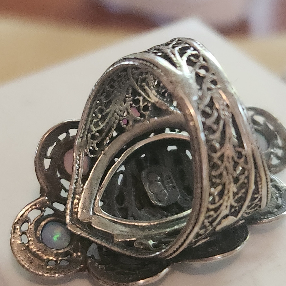 Australian Blue Opal Ring set in Heavy Sterling sz 7 Natural Earth mined. - Picture 7 of 9